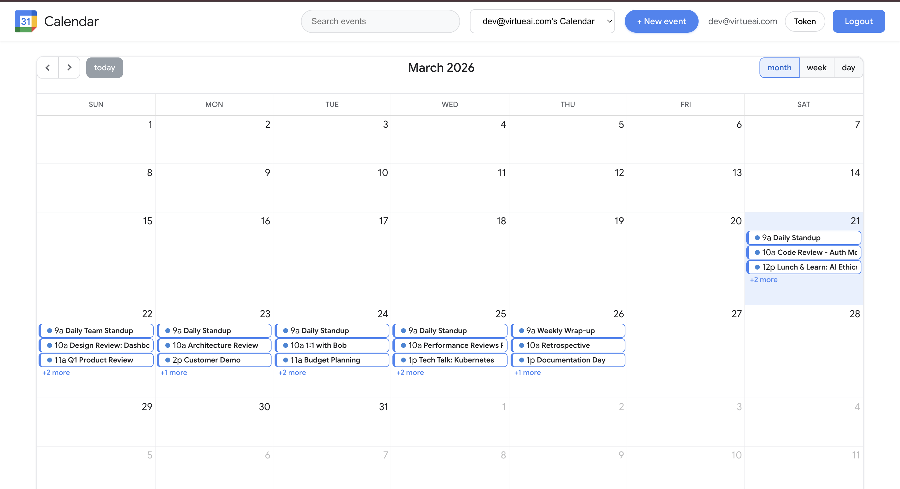 Calendar overview (month view)