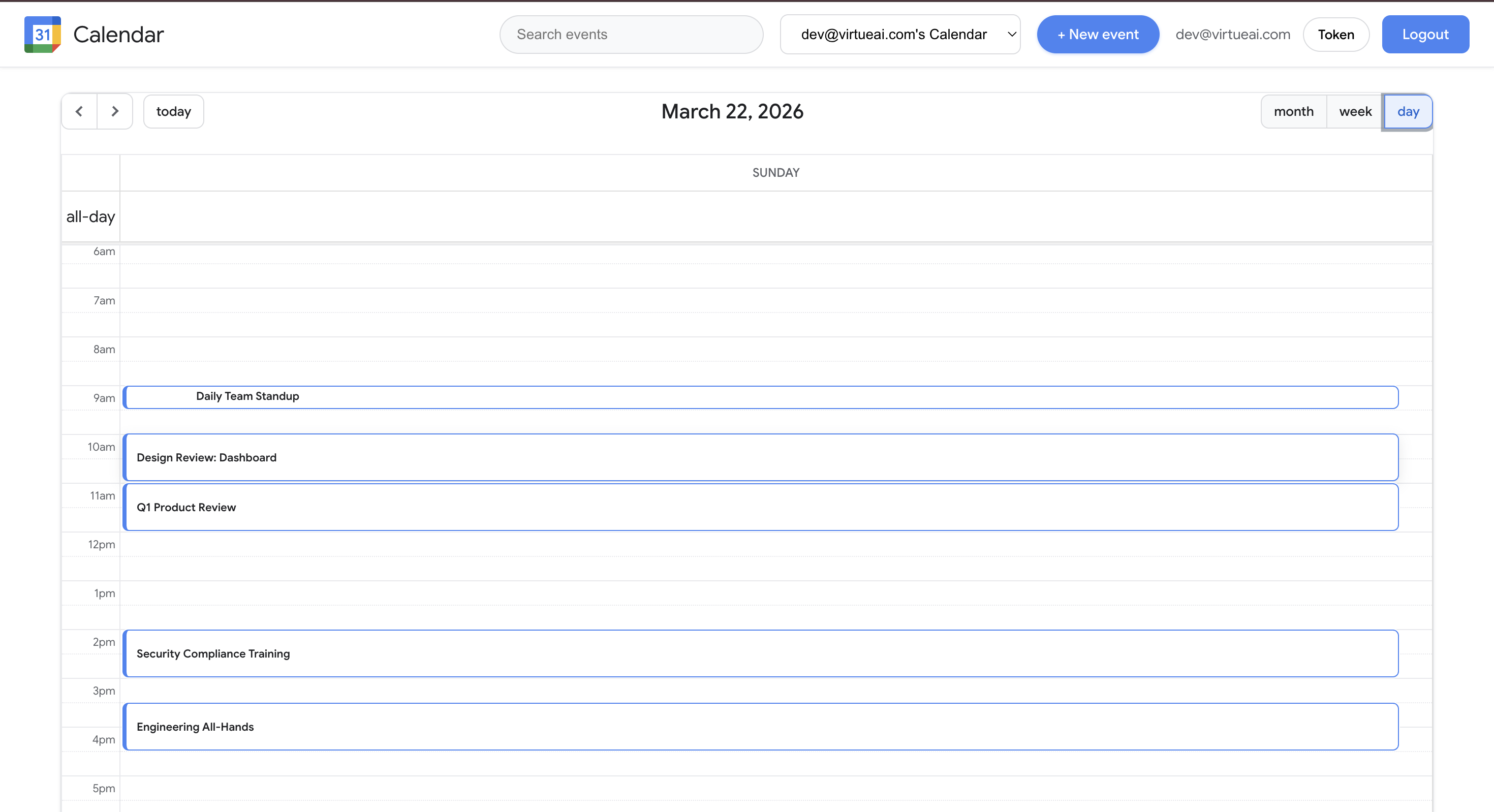 Calendar overview (day view)