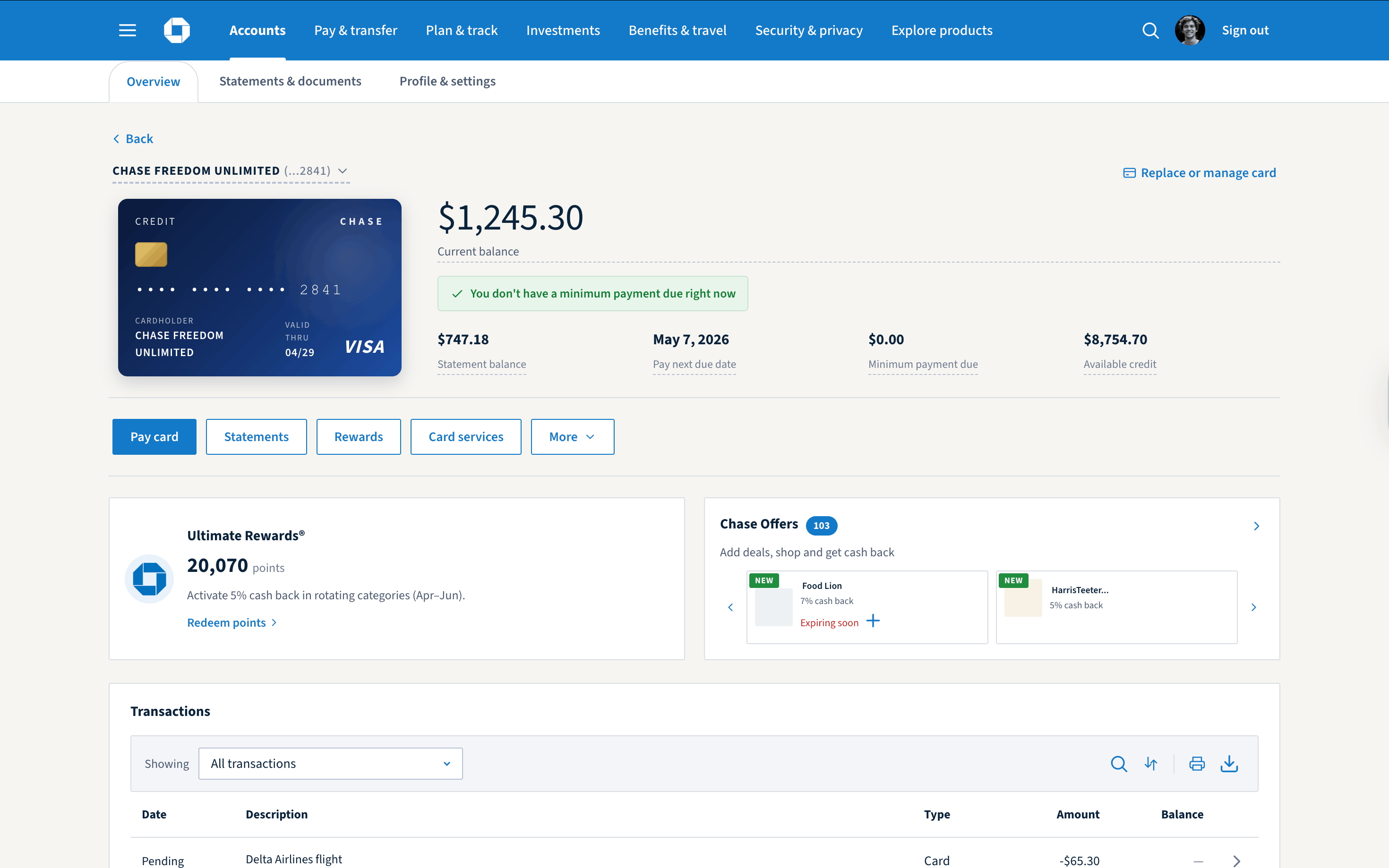 Credit card page