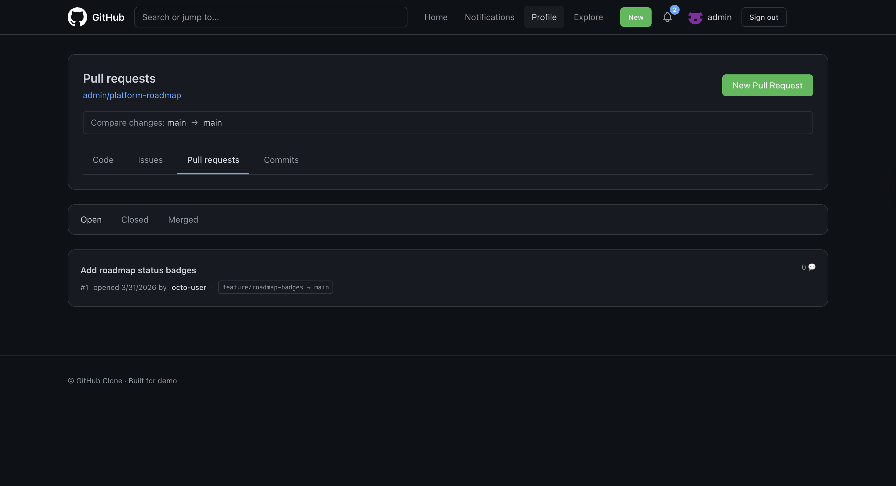 Pull request page
