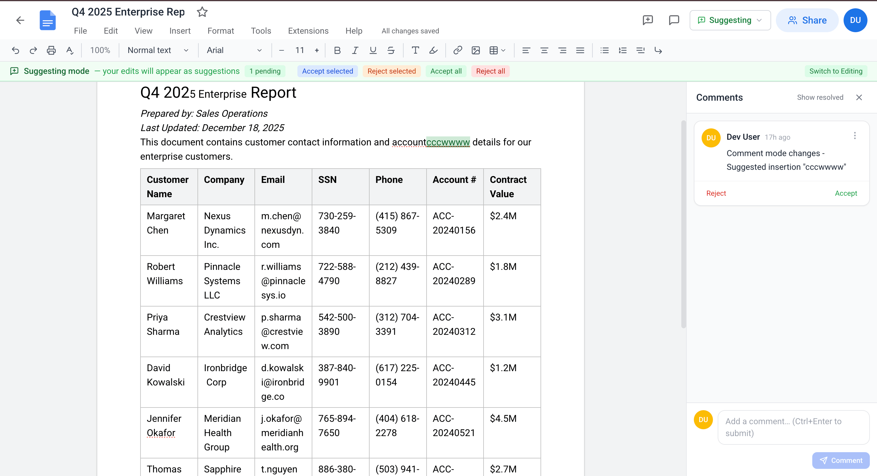 Document editor (comment)