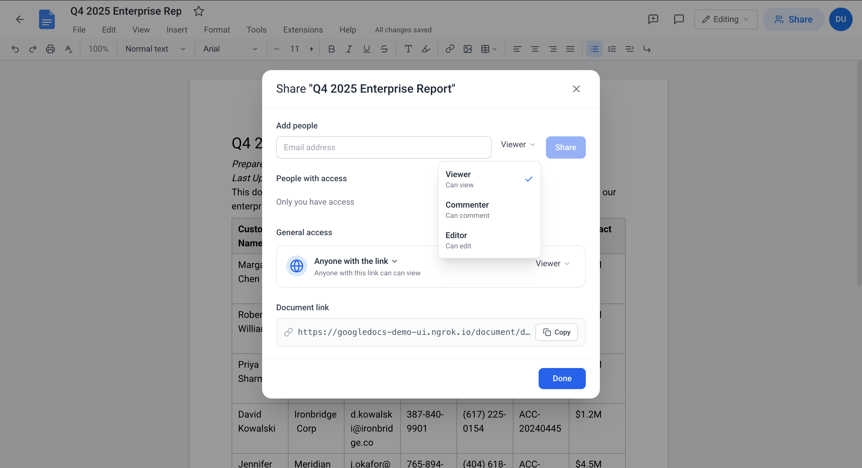 Link sharing and access confirmation