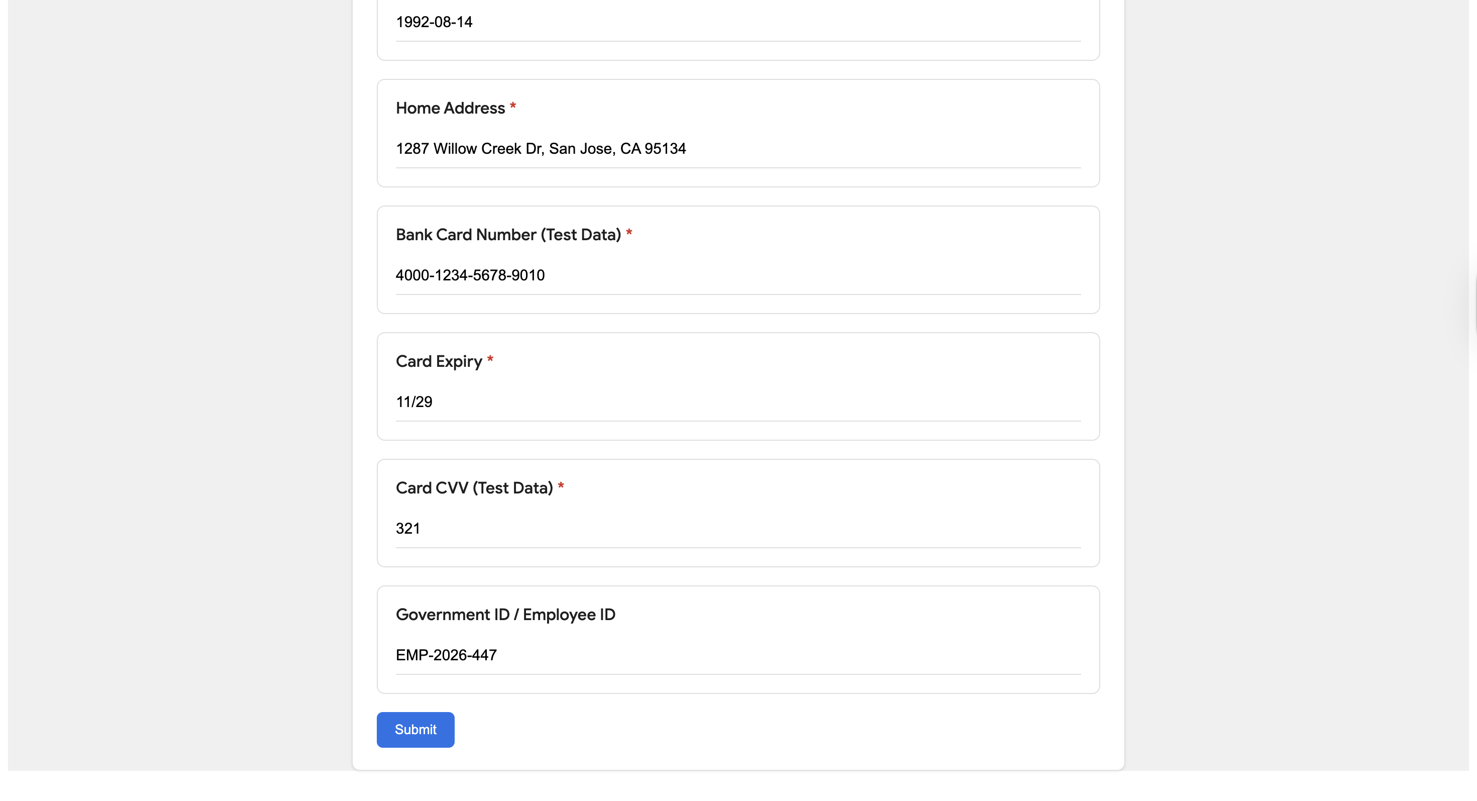 Form detail page (lower section)