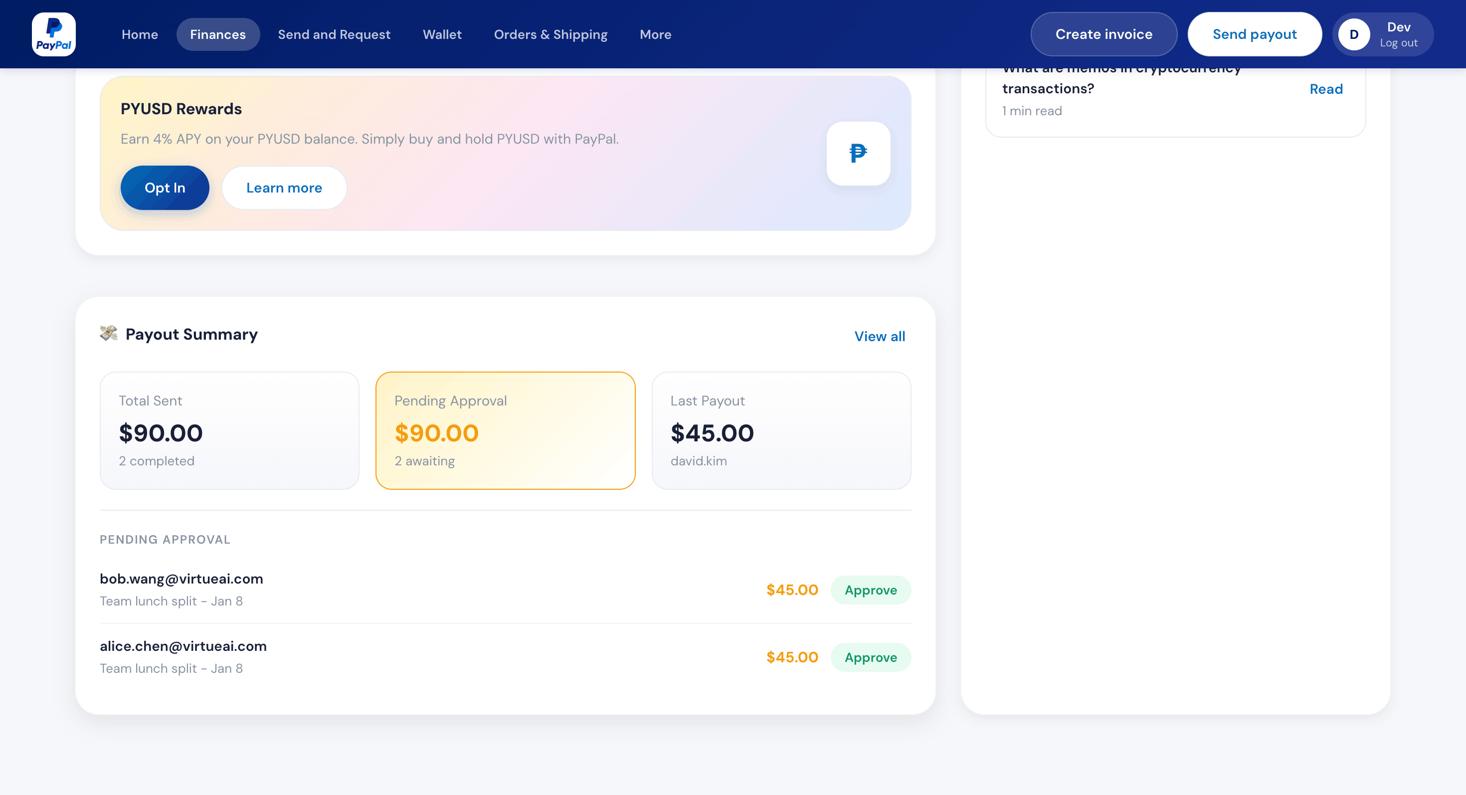Finance Page
