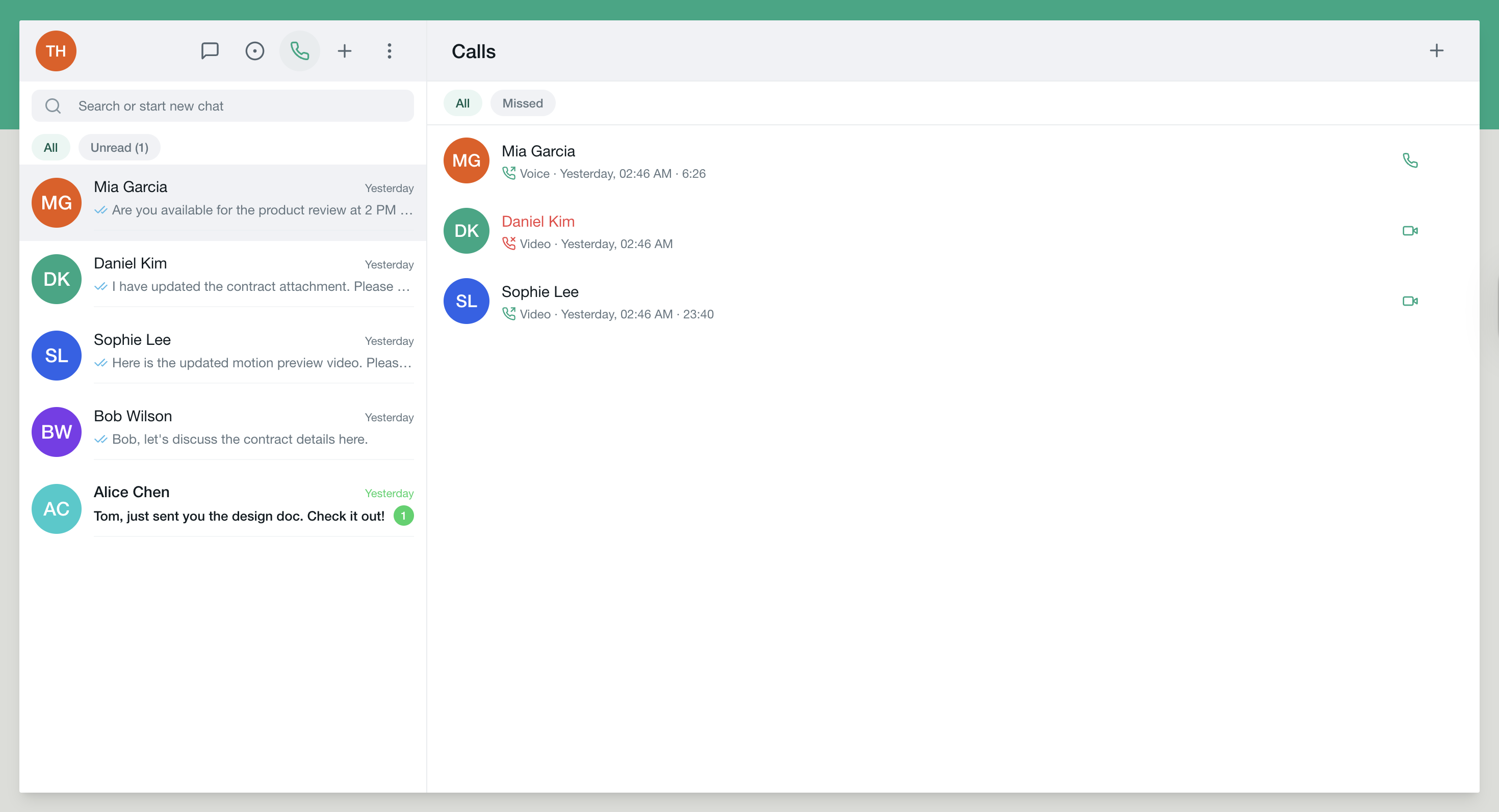Call history view