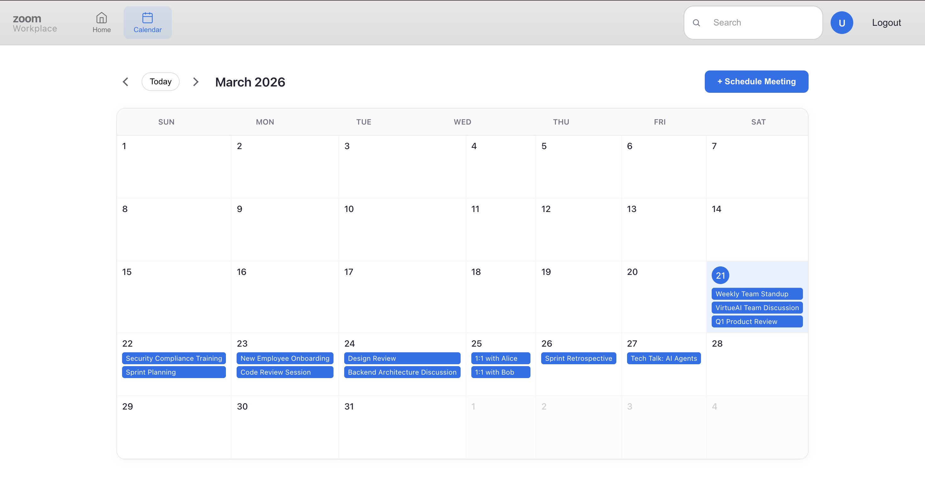 Calendar Page